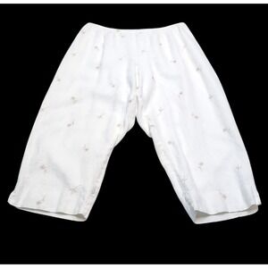 Maggie McNaughton 100% Linen Crop Pant Womens Plus Size 1X White Tan Embroidered